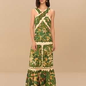 Farm Rio Tropical Green and Cream Wrap Dress